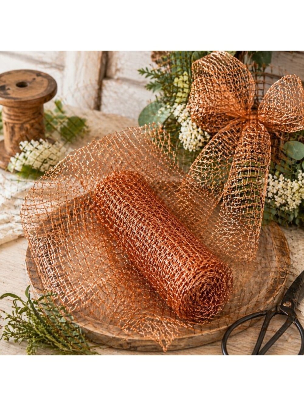 Copper Mesh Ribbon Roll Wedding Decor Holiday Crafts Wreath Accents - Picture 2 of 16